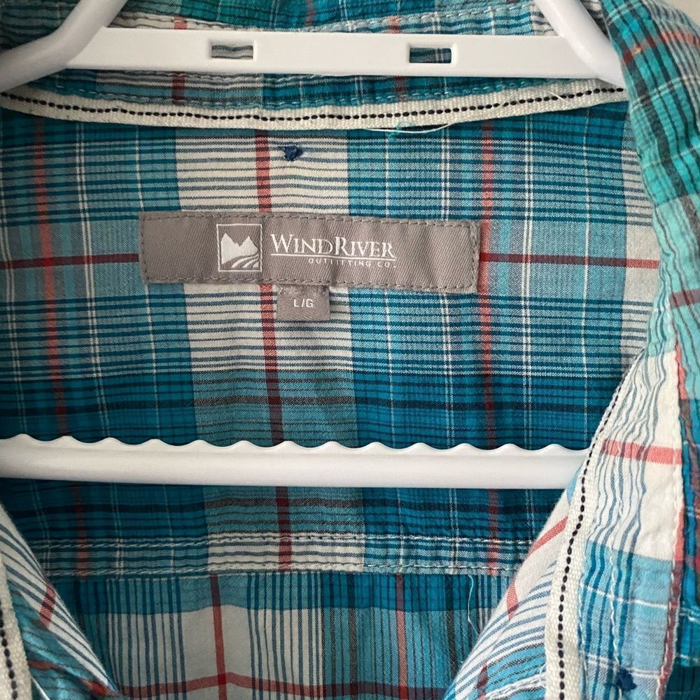 Windriver outfitting blue plaid button up shirt blouse - Picture 2 of 3